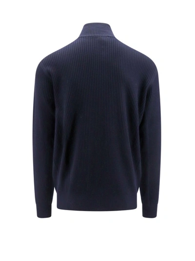 Shop Giorgio Armani Virgin Wool Sweatshirt With Embroidered Logo In Blue