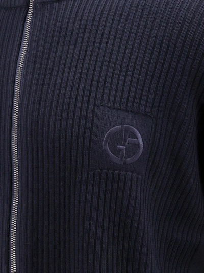 Shop Giorgio Armani Virgin Wool Sweatshirt With Embroidered Logo In Blue