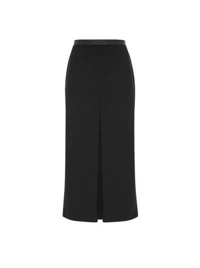 Shop Saint Laurent Wool Skirt With Leather Profiles In Black