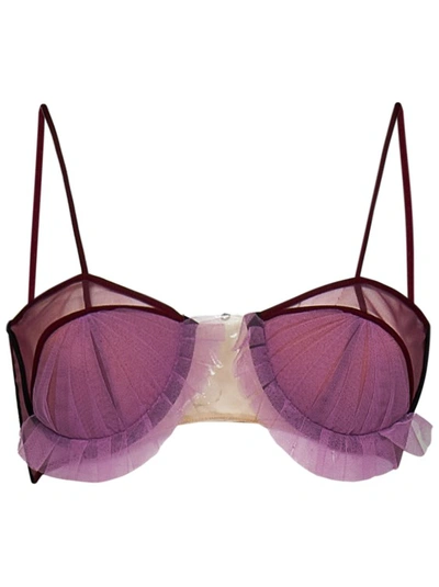 Shop Nensi Dojaka Cranberry Transparent Tulle And Silk Blend Georgette Bra In Purple
