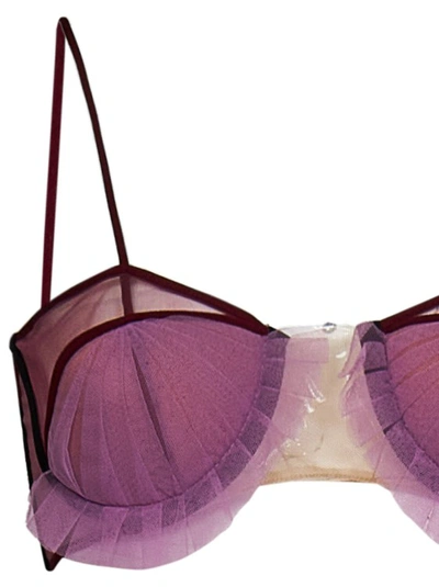 Shop Nensi Dojaka Cranberry Transparent Tulle And Silk Blend Georgette Bra In Purple