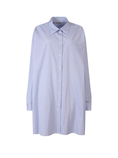 Shop Maison Margiela Oversize Striped Cotton Shirt In Blue