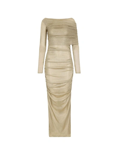 Shop Dolce & Gabbana Longuette Lurex Dress In Neutrals