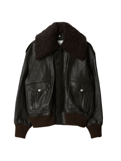 Shop Burberry Men's Shearling Collar Leather Jacket In Otter
