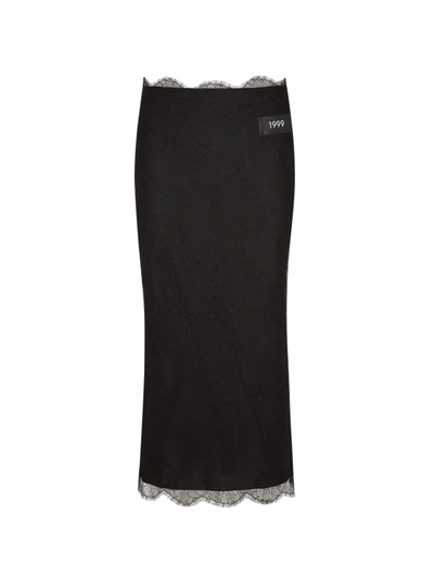 Shop Dolce & Gabbana Chantilly Lace Skirt With Removable Lining In Black