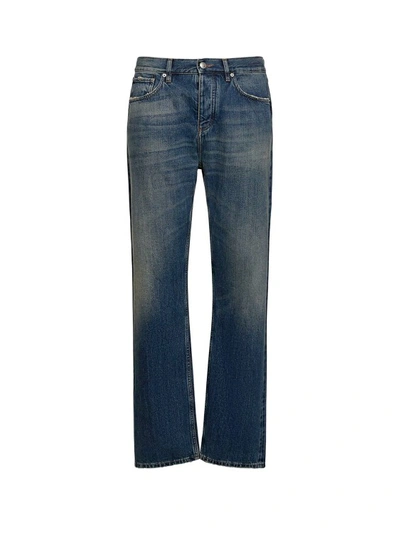 Shop Burberry Cotton Jeans With Leather Logo Patch In Blue