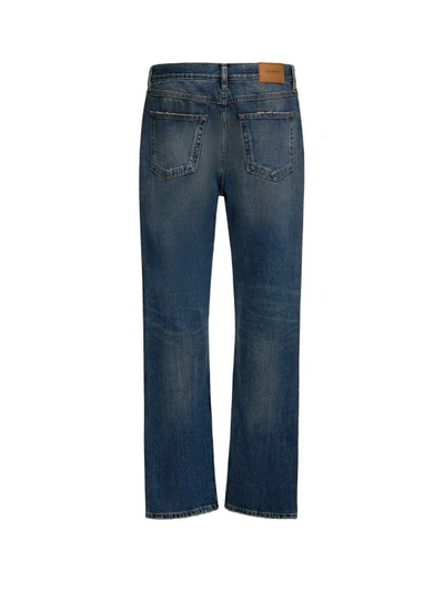 Shop Burberry Cotton Jeans With Leather Logo Patch In Blue