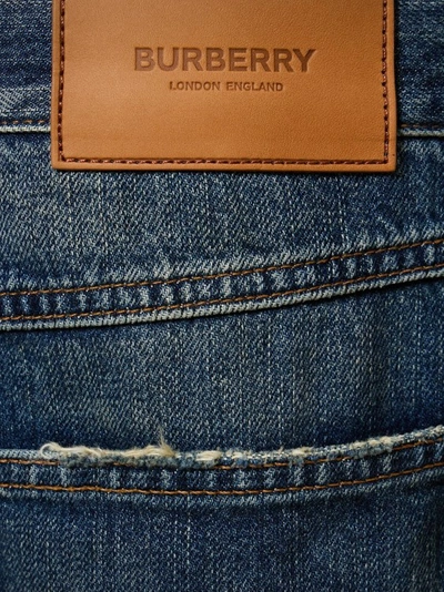 Shop Burberry Cotton Jeans With Leather Logo Patch In Blue