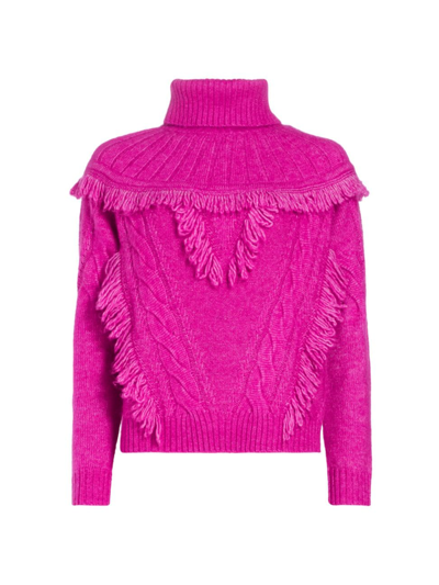 Shop Ramy Brook Women's Mya Fringe Cable-knit Sweater In Electric Pink