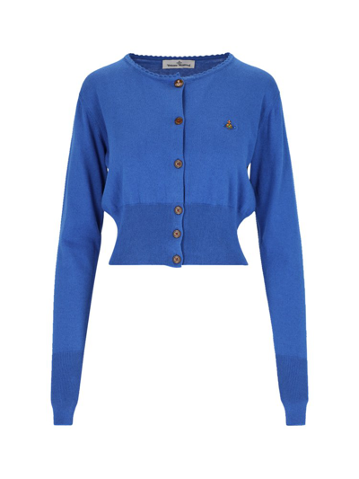Shop Vivienne Westwood Orb Embroidered Buttoned Cardigan In Blue