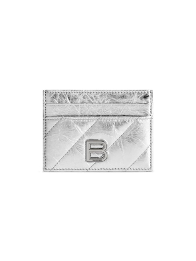 Shop Balenciaga Women's Crush Card Holder Metallized Quilted In Silver
