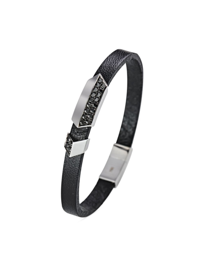 Shop Molu Men's Guard Of Men Leather, 18k White Gold & 0.57 Tcw Diamond Bracelet In Black