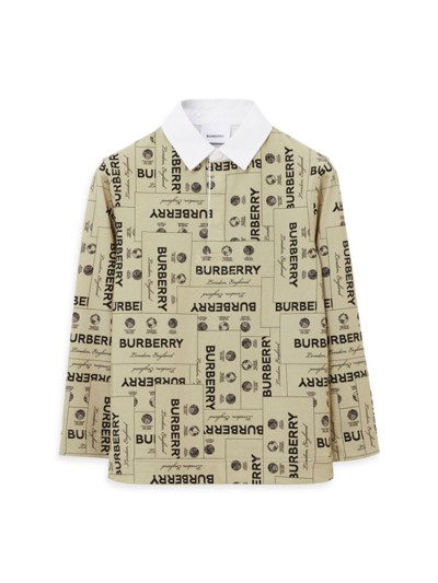 Shop Burberry Little Boy's & Boy's Logo Print Long-sleeve Polo Shirt In Archive Beige