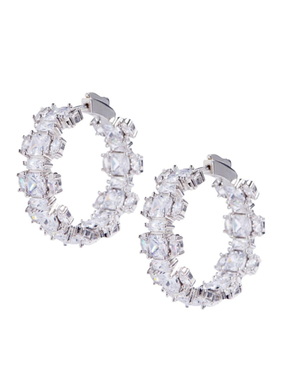 Shop Nickho Rey Women's Yael Rhodium-plated Vermeil & Crystal Hoop Earrings In White Gold