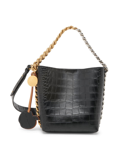 Shop Stella Mccartney Women's Apple Skin Embossed Bucket Bag In Black