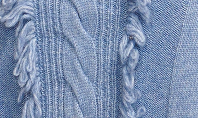 Shop Ramy Brook Charlee Metallic Turtleneck Long Sleeve Maxi Sweater Dress In Steel Blue Cable W Fringe