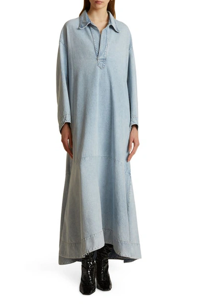 Shop Khaite Franka Oversize Long Sleeve Denim Dress In Osage