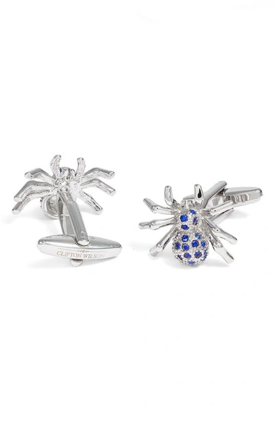 Shop Clifton Wilson Spider Cuff Links In Silver/ Blue