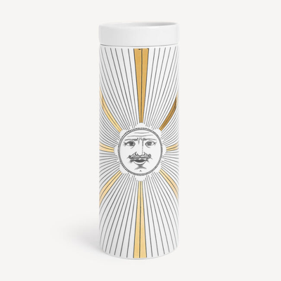 Shop Fornasetti Nel Mentre Tall Scented Candle - Soli Décor - Immaginazione Fragrance In White/black/gold