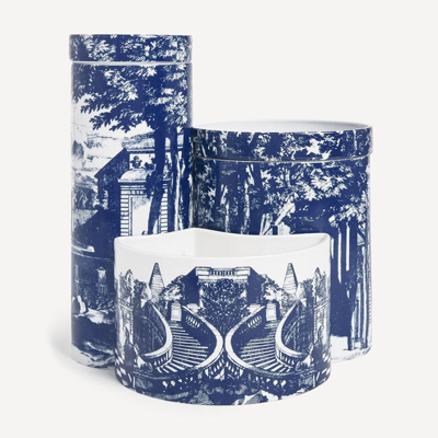 Shop Fornasetti Nel Mentre Set Of Three Scented Candles - Giardino Settecentesco - Giardino Segreto Fragrance In Blue/white
