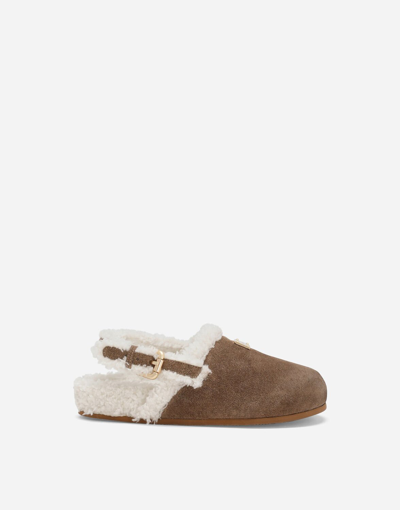 Shop Dolce & Gabbana Suede Mules With Logo Tag In Multicolor