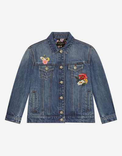 Shop Dolce & Gabbana Stretch Denim Jacket With Embroidery In Multicolor
