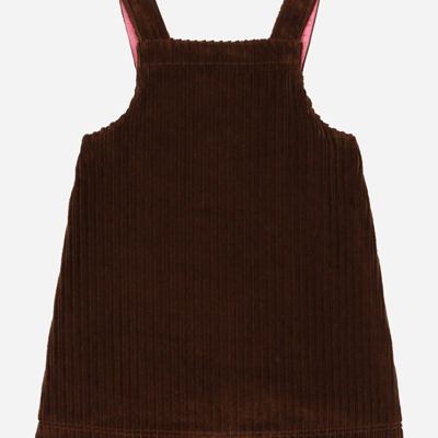 Shop Dolce & Gabbana Sleeveless Corduroy Dress With Embroidery In Brown