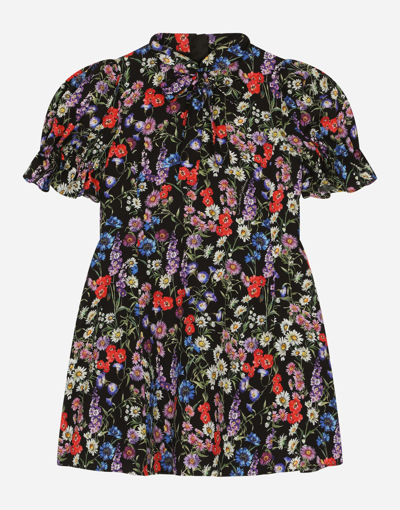Shop Dolce & Gabbana Short-sleeved Charmeuse Dress In Multicolor
