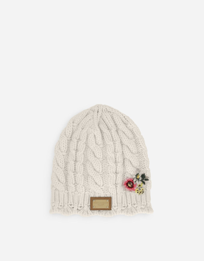 Shop Dolce & Gabbana Cable-knit Hat With Logo Tag And Embroidery In White