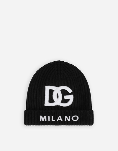 Shop Dolce & Gabbana Fisherman's Rib Knit Hat With Logo Embroidery In Black