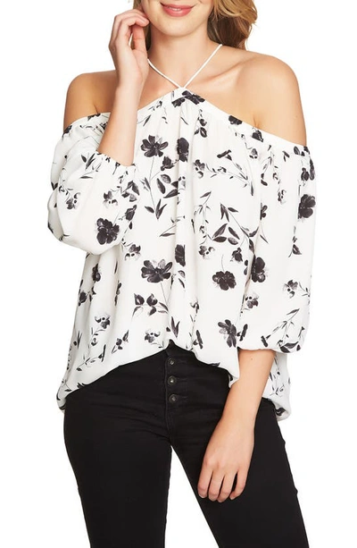Shop 1.state Off The Shoulder Sheer Chiffon Blouse In Ivory Multi