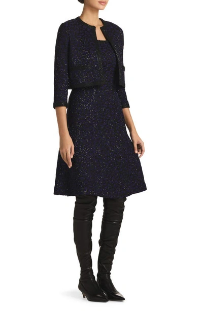 St John St. John Evening Sequin Leopard Jacquard Crop Jacket In Purple