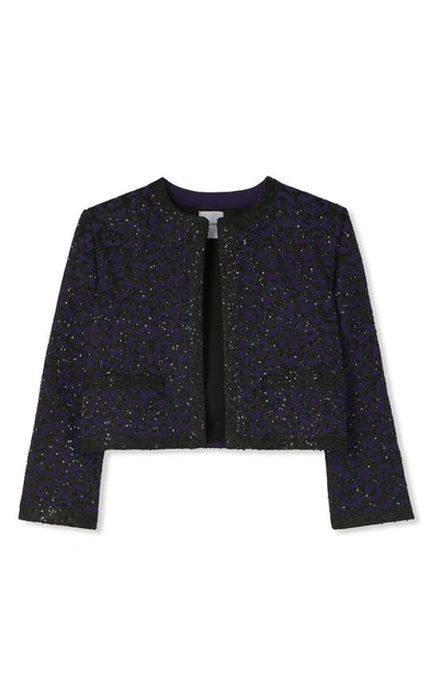 St John St. John Evening Sequin Leopard Jacquard Crop Jacket In Purple