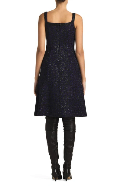 St John Square-neck Leopard Paillette Knit Sleeveless A-line Dress In Purple