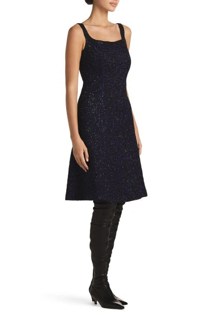 St John Square-neck Leopard Paillette Knit Sleeveless A-line Dress In Purple