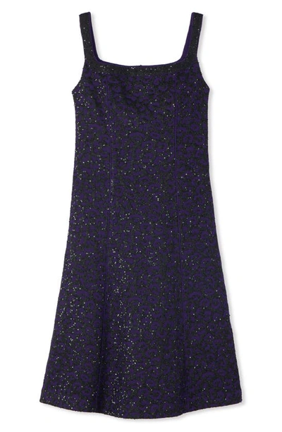 St John Square-neck Leopard Paillette Knit Sleeveless A-line Dress In Purple