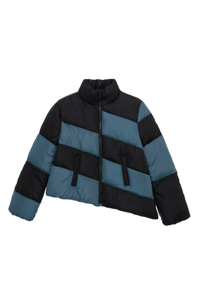 Shop Habitual Kids' Asymmetric Hem Colorblock Puffer Jacket In Black