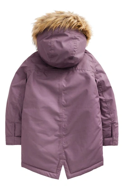 Shop Mini Boden Kids' Authentic High Pile Fleece Lined Parka With Faux Fur Trim In Mountain Heather