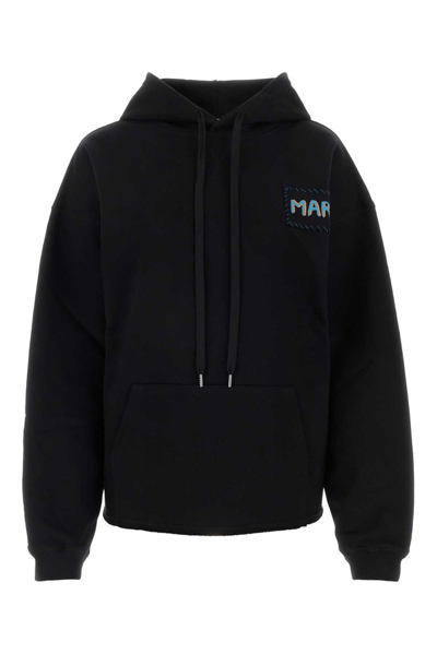 Shop Marni Logo Printed Oversize Hoodie In Black