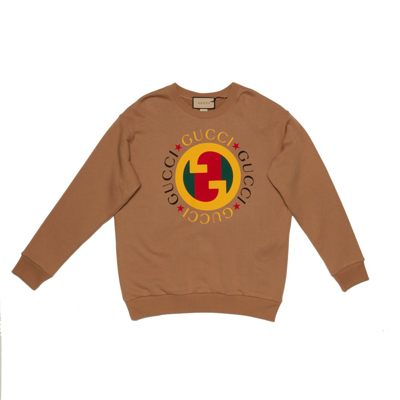 Shop Gucci Heavy Felted Crewneck Sweatshirt In Beige