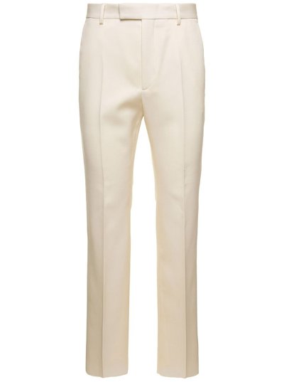 Shop Gucci Log Patch Tailored Trousers In White