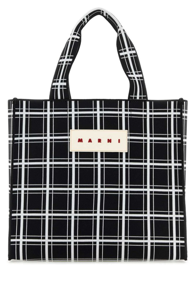 Shop Marni Logo Patch Checked Tote Bag In Multi