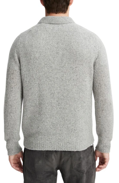 Shop Vince Donegal Tweed Cashmere Polo Sweater In Med H Grey