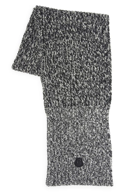Shop Moncler Creativo Logo Patch Wool Blend Scarf In Grey