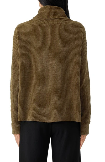 Shop Eileen Fisher Ribbed Organic Cotton Chenille Turtleneck Sweater In Serpentine