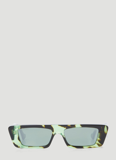 Shop Gucci Rectangular Sunglasses In Green