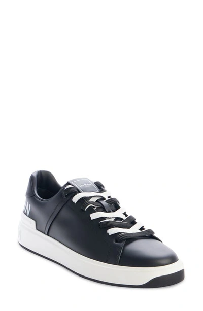 Shop Balmain B Court Logo Calfskin Low Top Sneaker In Eab Black/ White