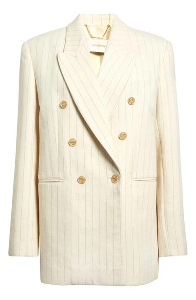 Shop Zimmermann Luminosity Pinstripe Relaxed Wool & Cotton Blend Jacket In Cream Stripe