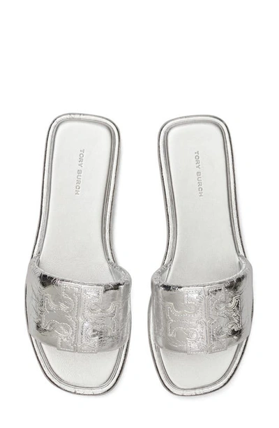 Shop Tory Burch Double-t Leather Sport Slide Sandal In Silver