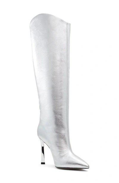 Shop Aldo Devondra Pointed Toe Knee High Boot In Silver